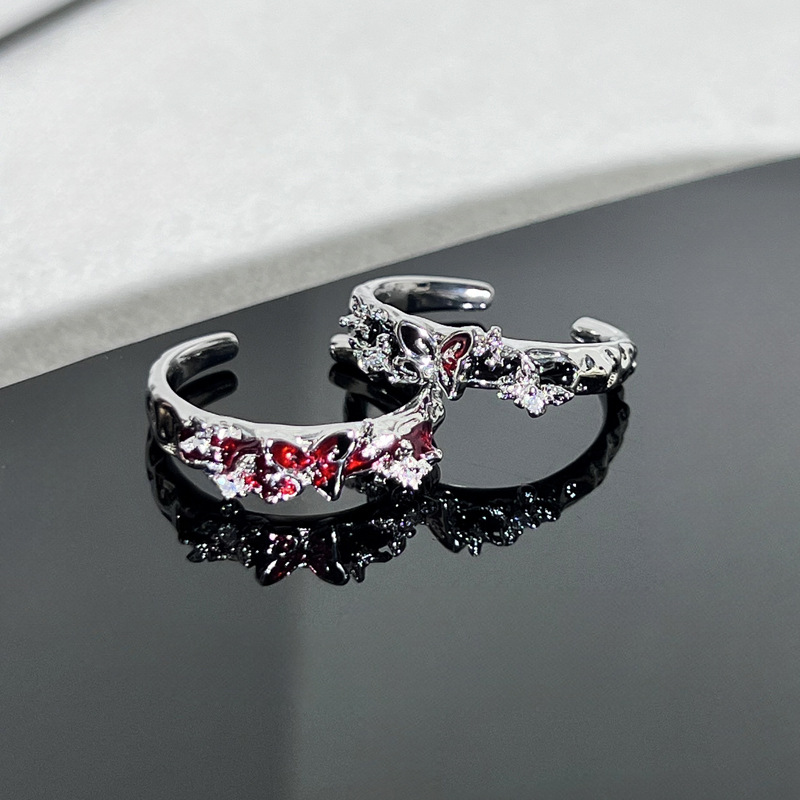Fashionable, niche and cold style irregular pleated ring, sweet and cool girl, butterfly drip glaze light luxury best friend ring trend Specification drawing