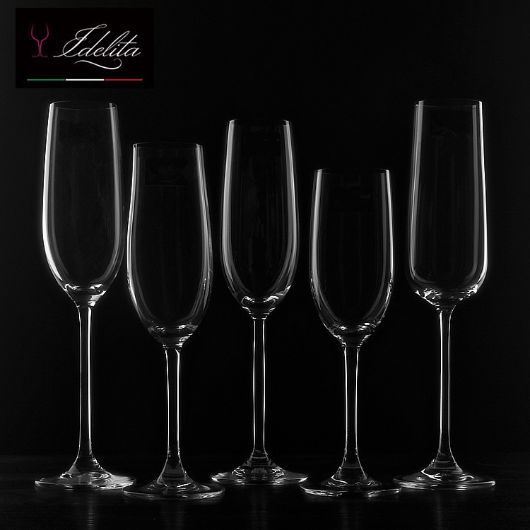 Idelita mechanism crystal glass champagne glass, tall wine glass, flute champagne glass, sparkling wine glass, red wine glass full figure