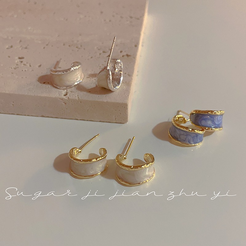 S925 Retro C-shaped glazed earring earrings for Women, a new 2025 bestseller, exude a sense of light luxury and sophistication, and are versatile and elegant Specification drawing