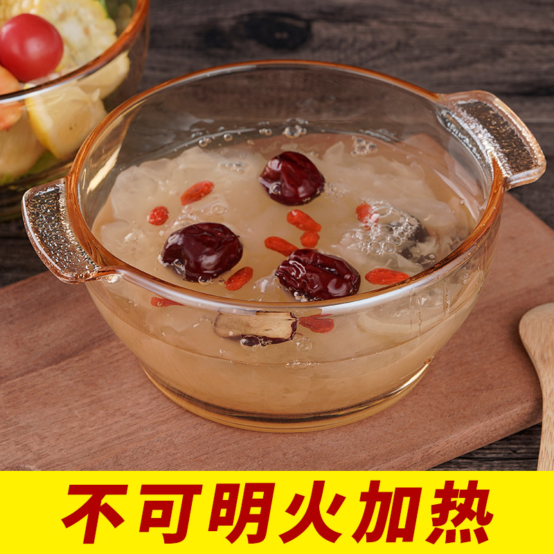 Golden glass bowl, double ears with lid, crystal glass pot, instant noodles, home salad bowl, event gift box Specification drawing