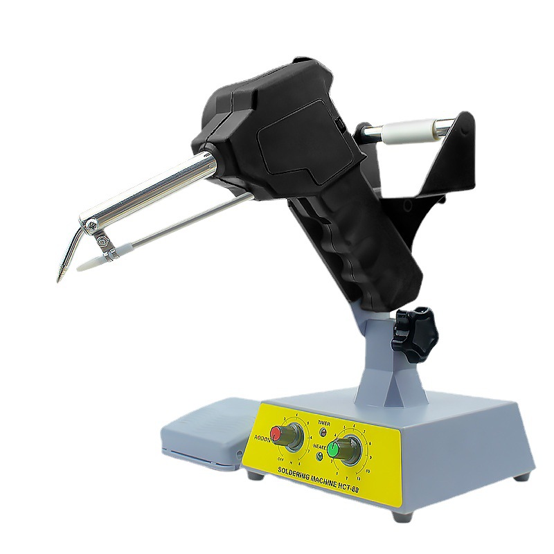 The HCT-80 automatic foot-operated soldering machine is a three-dimensional fixed adjustable foot-operated soldering iron with automatic solder dispensing Item Picture