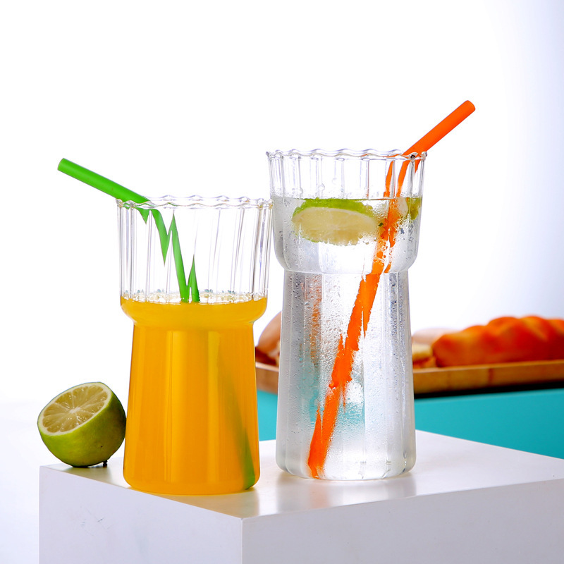Home striped coffee glass water cup, ins style simple striped cup, high borosilicate juice cup of the same style as the Internet celebrity full figure