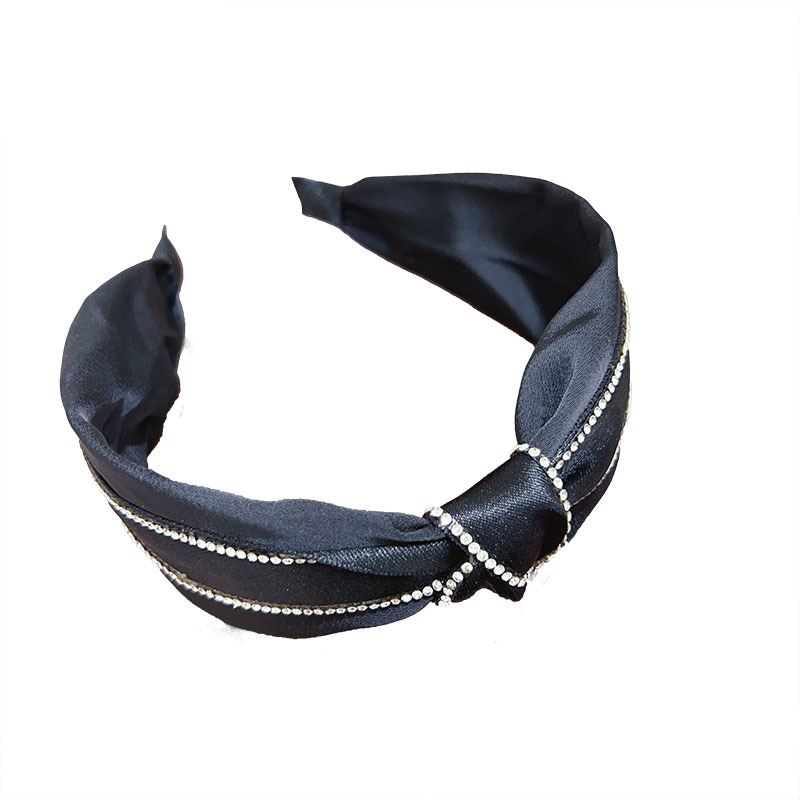 New Korean-style simple water diamond knotted wide-edge hairband, textured knotted headband, black and white hair tie, face wash hair band Item Picture