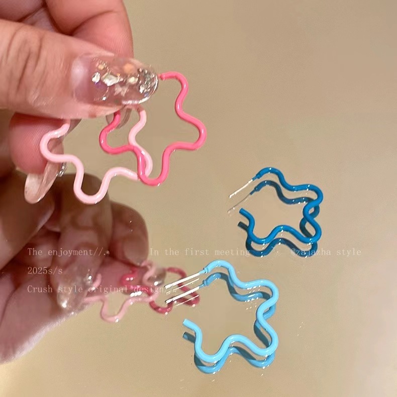 Blue gradient small flower drop glaze earrings for women, summer sweet and girlish heart stud earrings, dopamine, niche exquisite earrings details Picture