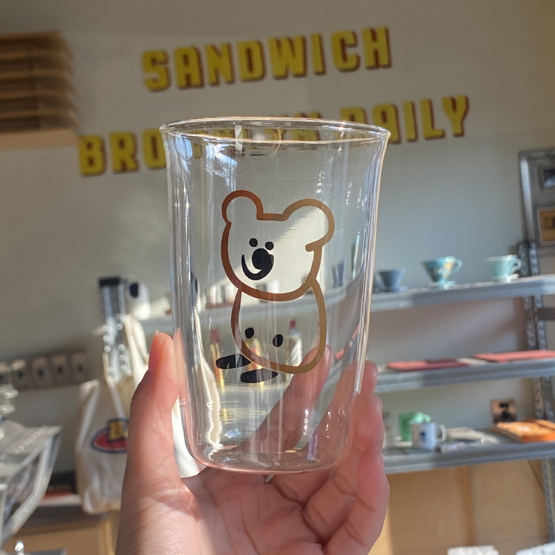 Korean Instagram cartoon koala bear glass cups, high-temperature resistant and simple milk cups, coffee cups, niche and creative gifts details Picture