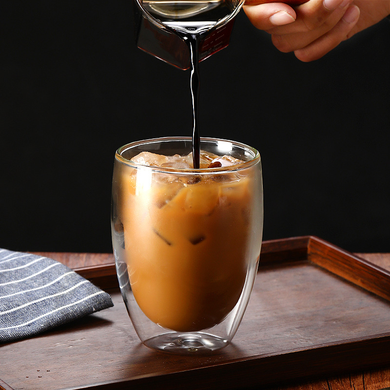 Transparent restaurant juice and milk cups, American latte coffee cups, thickened double-layer glass cups, heat-resistant Specification drawing