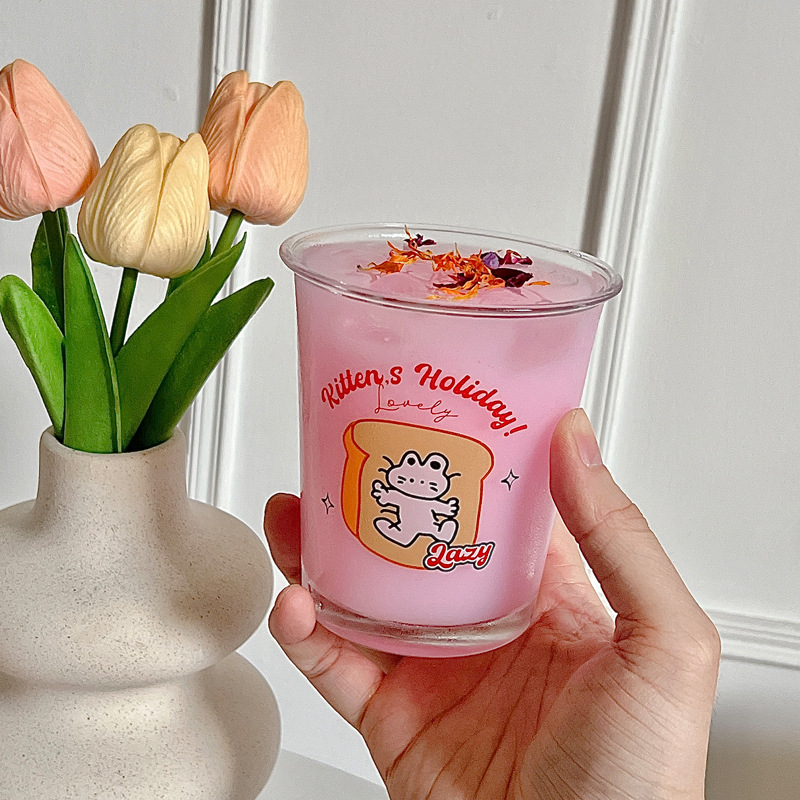 Bolimei Korean InS-style cat glass milk cup, girlish water cup, glass cup, large-capacity drinking cup details Picture
