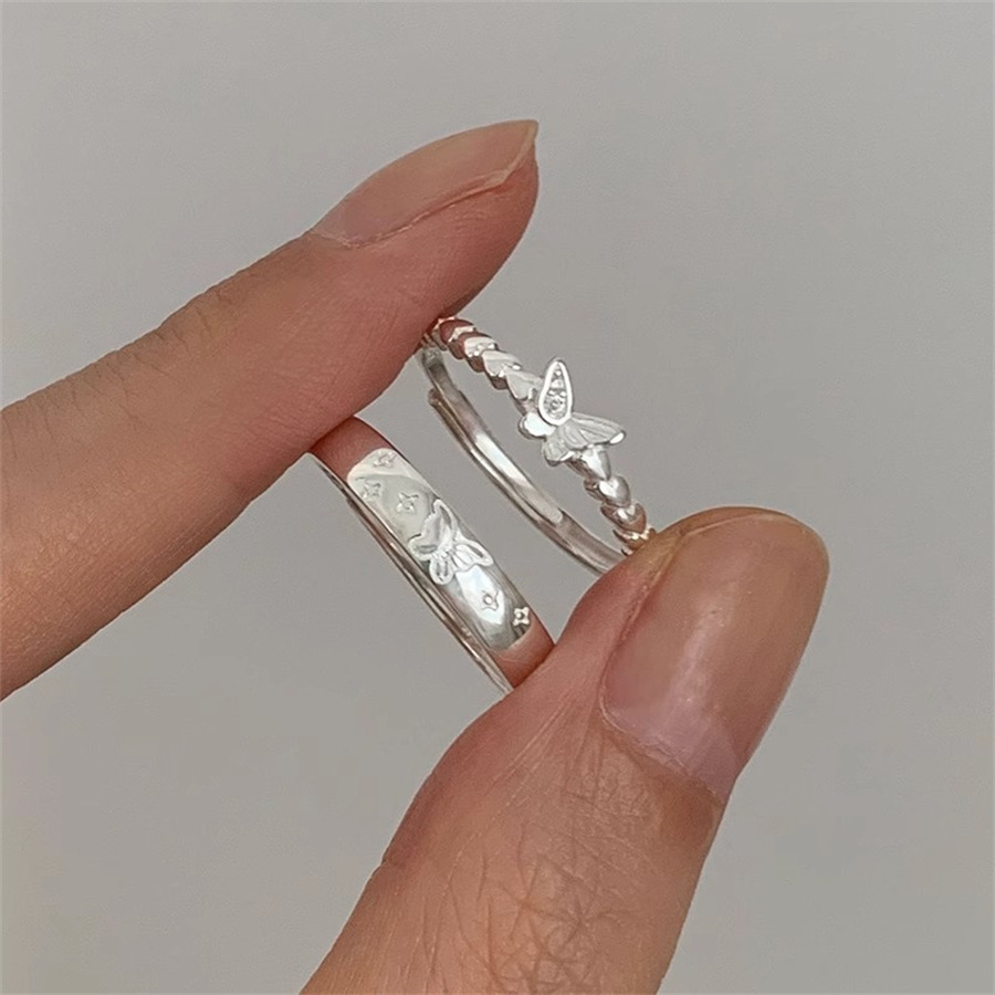 S925 sterling silver small diamond butterfly ring, a gentle and sweet open-mouthed index finger ring for women, a niche and high-end ring accessory trend Specification drawing