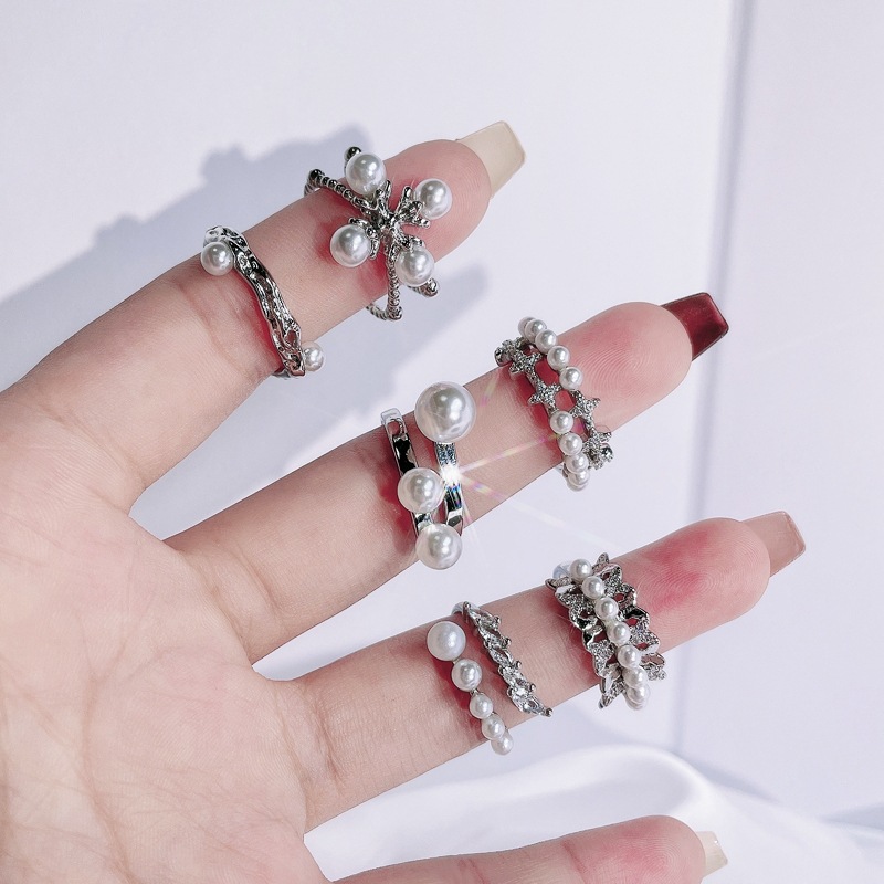 French gentle, sweet and cool style autumn and winter accessories pearl ring, women's Instagram cold style fashionable and versatile exquisite index finger ring Specification drawing