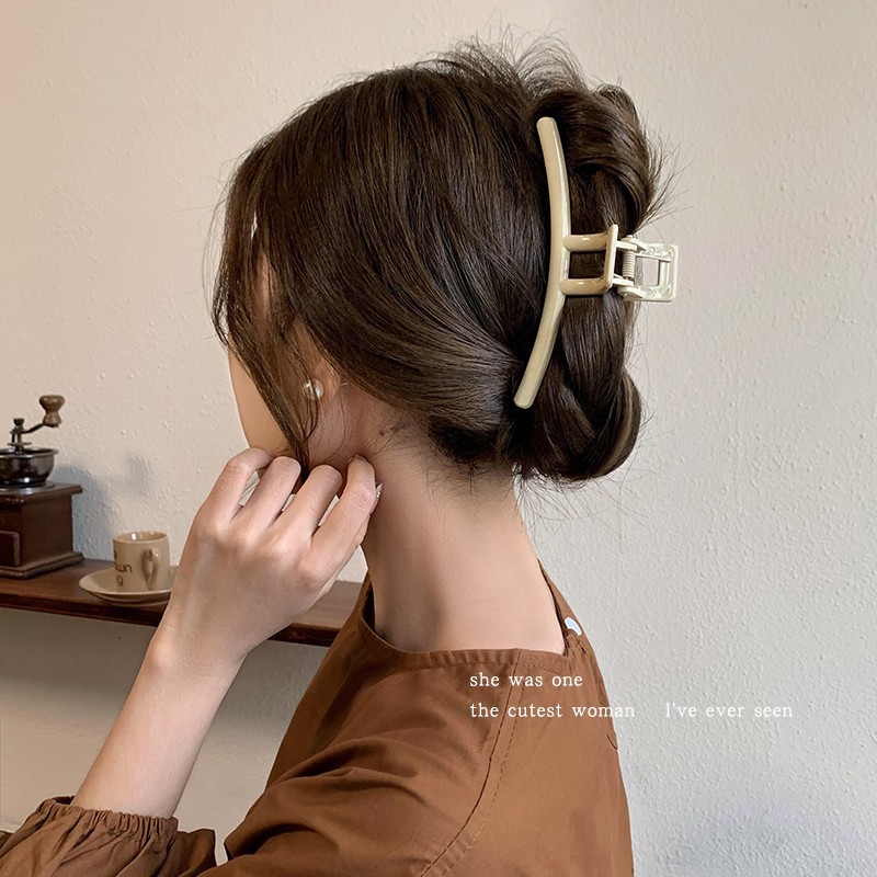 Extra-large acrylic straight hair clip, back head updo hair clamp, simple hair clip, cream-colored new shark clip details Picture