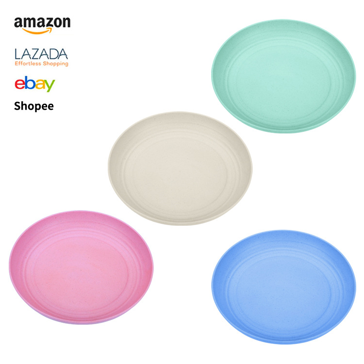 Wheat straw 20cm dinner plates, Amazon plates, round plates, vegetable plates, anti-drop and durable fruit plates, cross-border manufacturer wholesale full figure