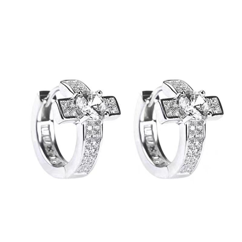 Cross earrings, men's trendy zircon stud earrings, ins, niche micro-diamond-encrusted hip-hop men's high-end and elegant couple earrings Item Picture