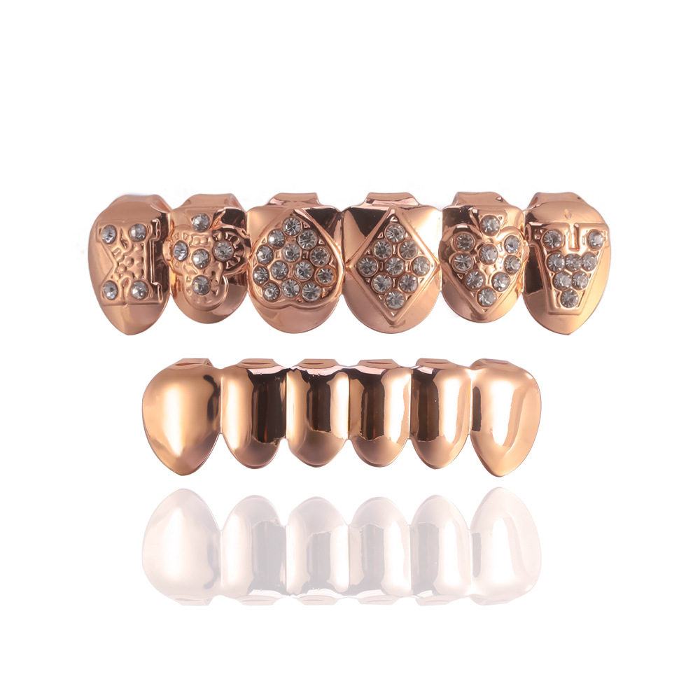 European and American fashionable electroplated playing cards, hip-hop teeth full of diamonds, trendsetters, Halloween HIPHOP nightclub teeth accessories full figure