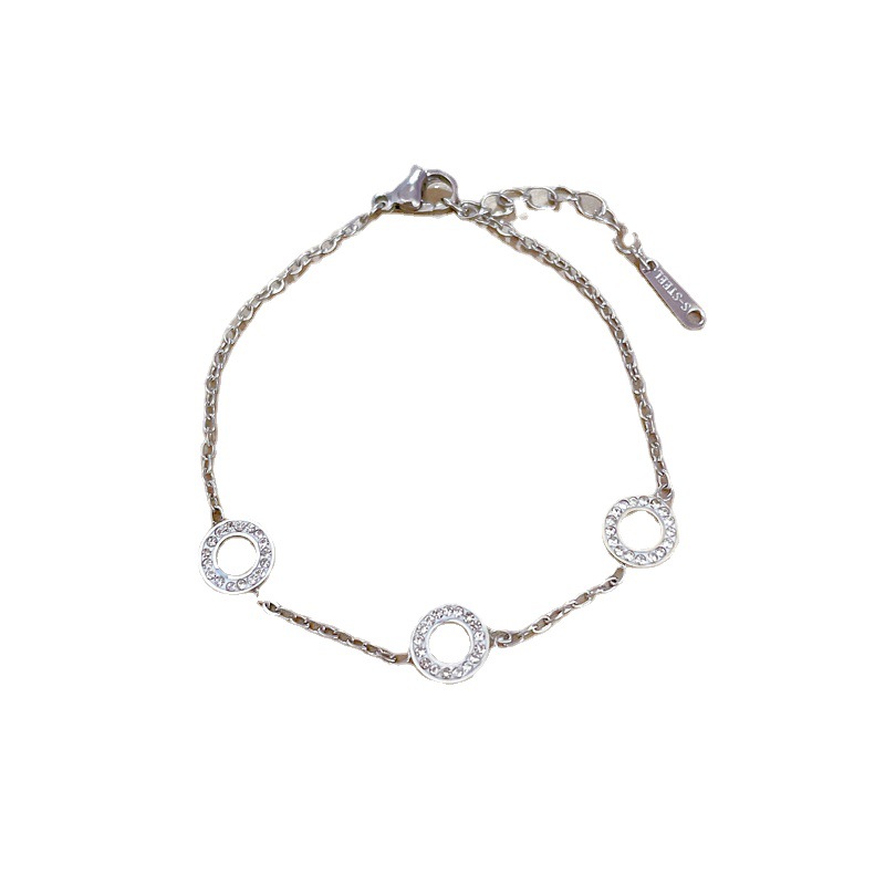 【 All-titanium Steel 】 Dongdaemun Personalized circular mud diamond Full diamond chain bracelet Female Internet celebrity retro best friend Item Picture