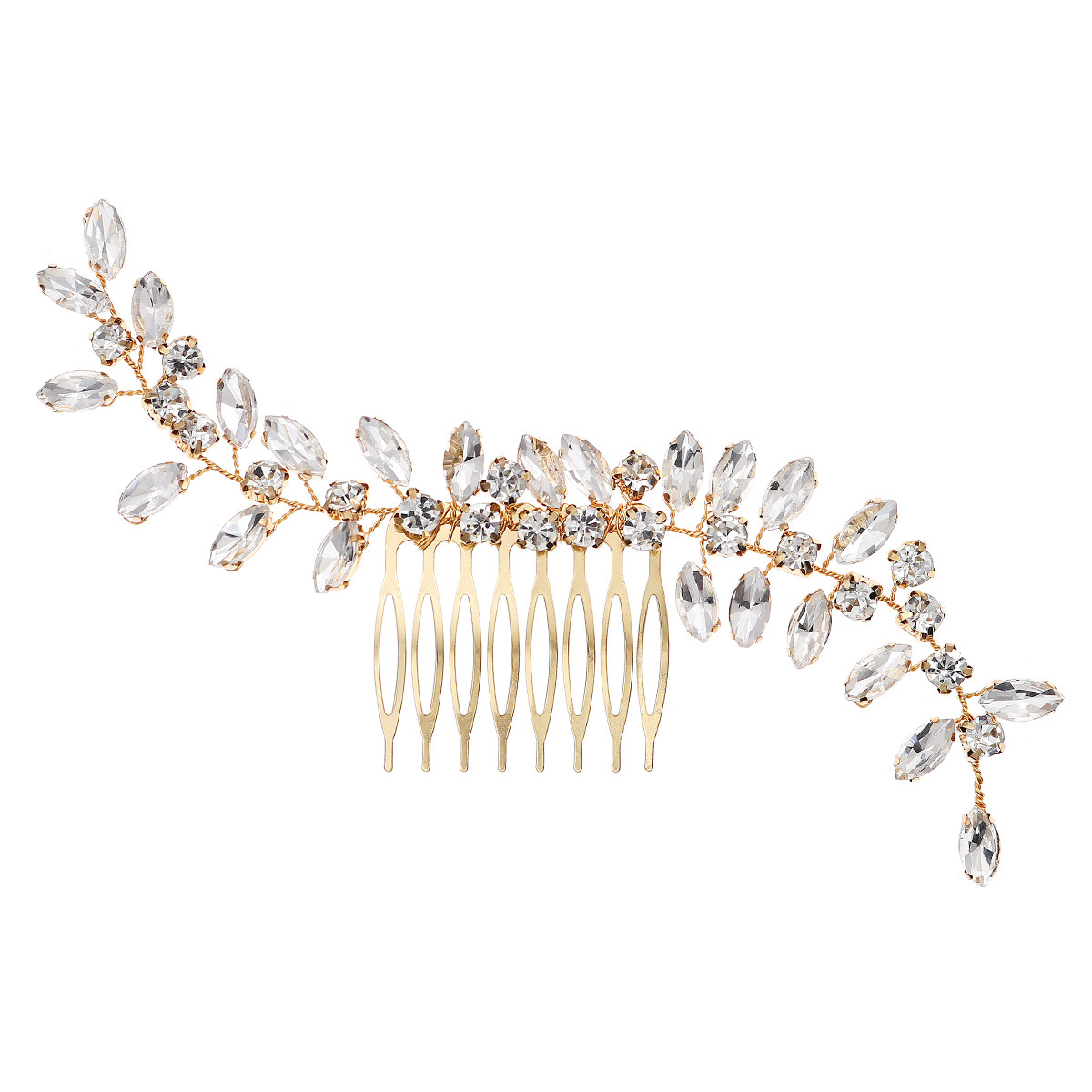 Cross-border new wedding hair accessories: Golden water diamond hair comb, wedding banquet updo headwear, crystal leaf bride's hair comb Item Picture