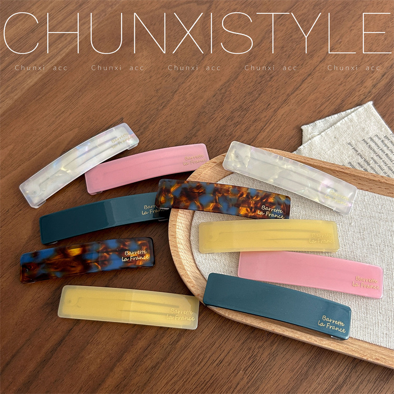 2 pieces per set ~ High-end acetic acid French hair clips, side clips, side bangs clips for women, 2025 new style one-line hair clips Specification drawing