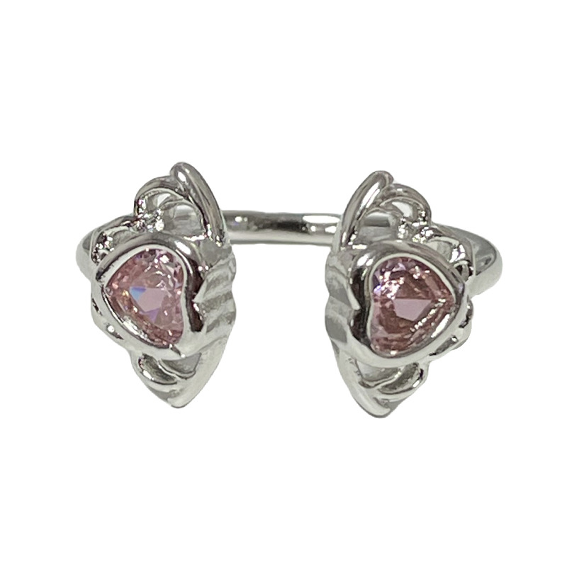 A super ethereal and sweet pink diamond ring for women, adjustable, trendy, light luxury, heart-shaped, elegant and high-end style, an ins cold style ring Item Picture
