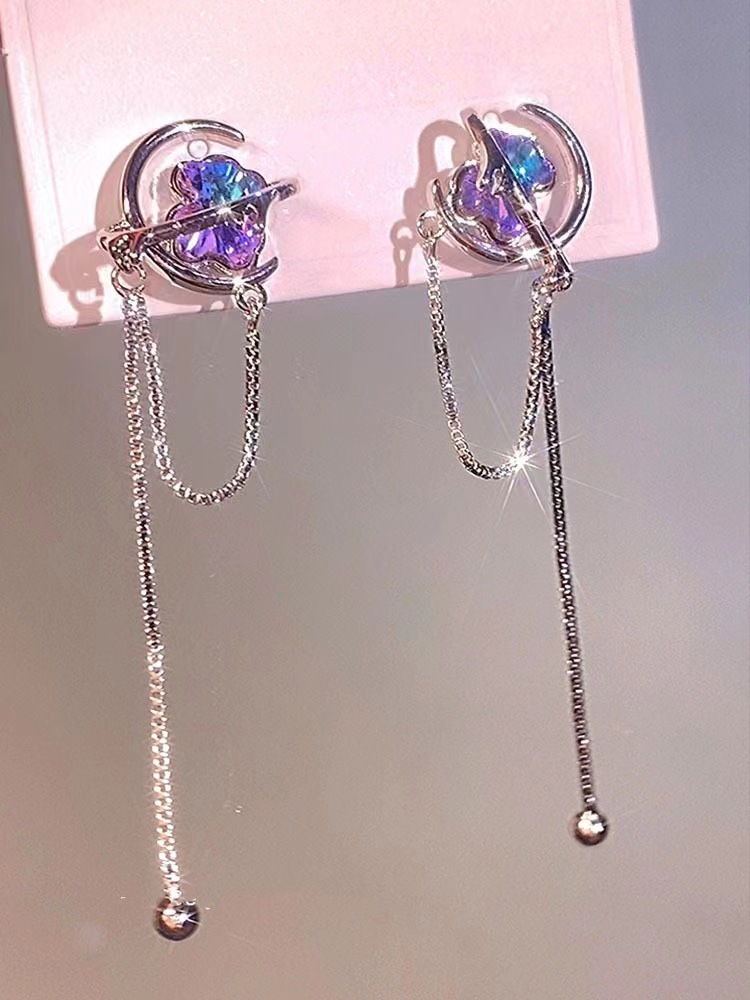 Super fairy-like, versatile and elegant tassel earrings for women, light luxury, niche fashion and high-end feel, purple zircon stud earrings, sweet and cool style earrings Application Scenario