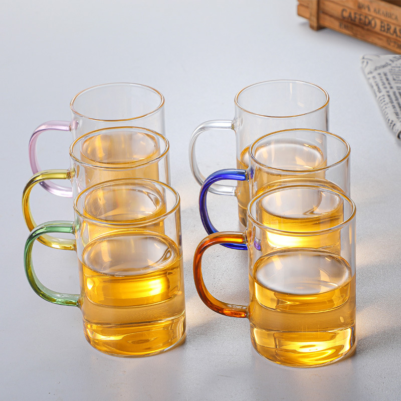 Wholesale home six-color water cup holder sets, transparent high borosilicate heat-resistant glass cups, tea cups for roasting around the stove details Picture