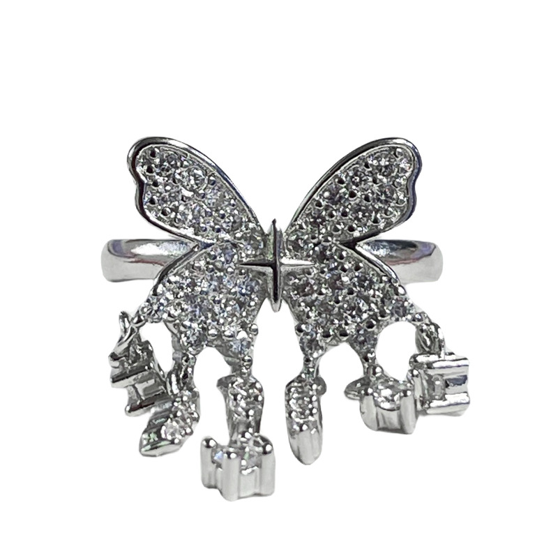 A light luxury butterfly chain tassel fashion open ring for women on Instagram, with a cold and elegant style, is high-end and exquisite. It's a layered ring Item Picture