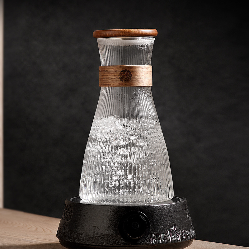Glass cold water kettle, high-temperature resistant cold brewing kettle, household juice kettle, large capacity water, high-end feel, wooden ring cup cold water kettle details Picture