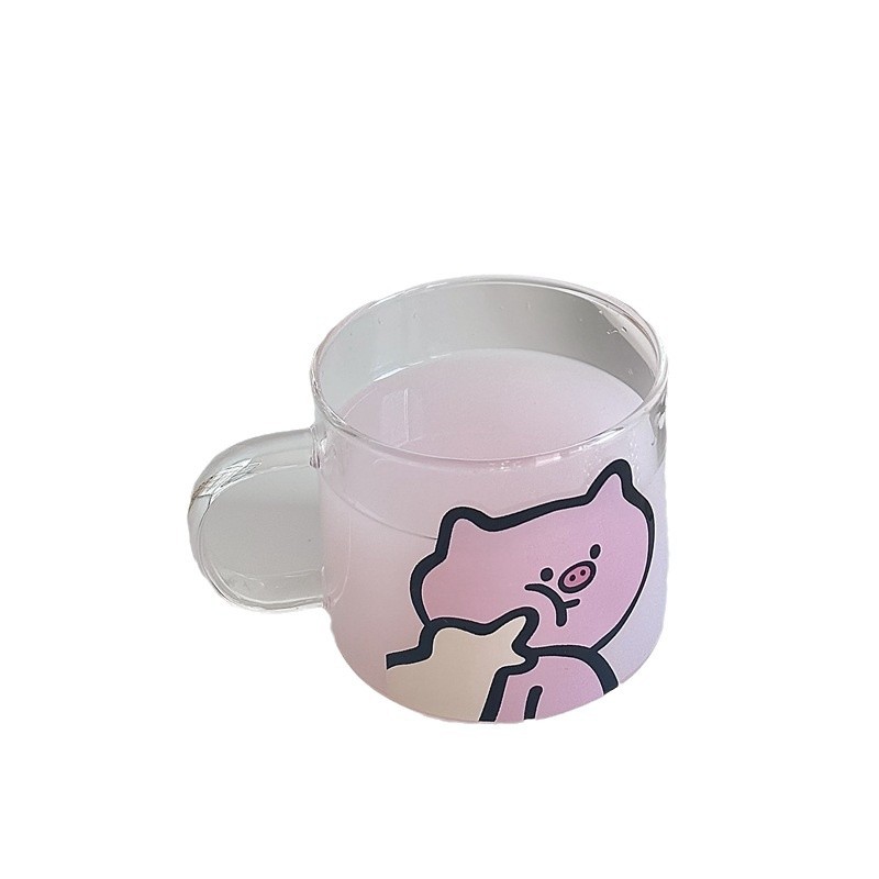 Cute home milk cups, girlish water cups, couple cups, glass cups, high borosilicate cups, heat-resistant coffee cups Item Picture
