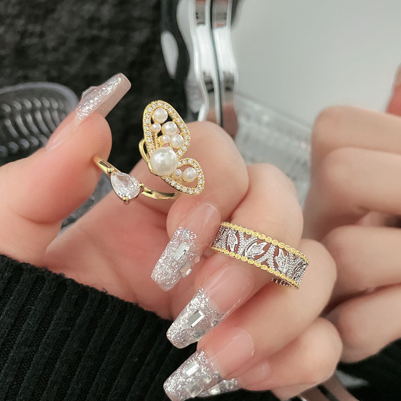 New Chinese-style national trend butterfly pearl open ring for women, cross-border sweet and cool, hollowed-out, elegant, niche and high-end ring details Picture