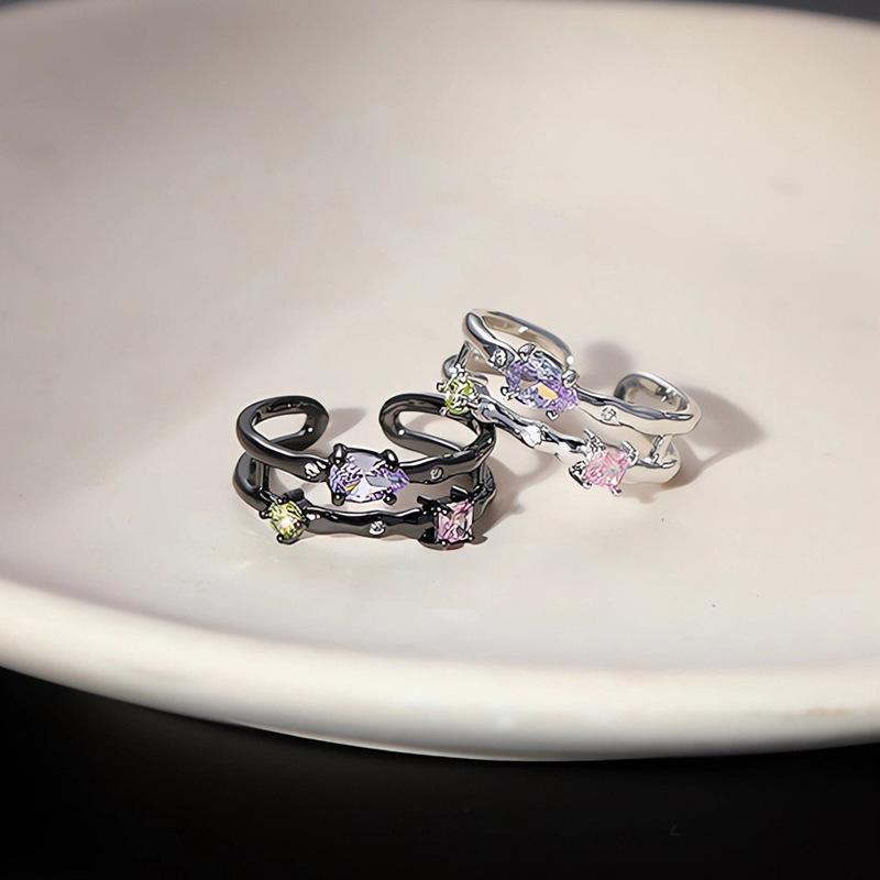 Cold and cool style, niche design, light luxury and high-end feel, colorful zircon open ring, sweet and cool style, adjustable ring Specification drawing