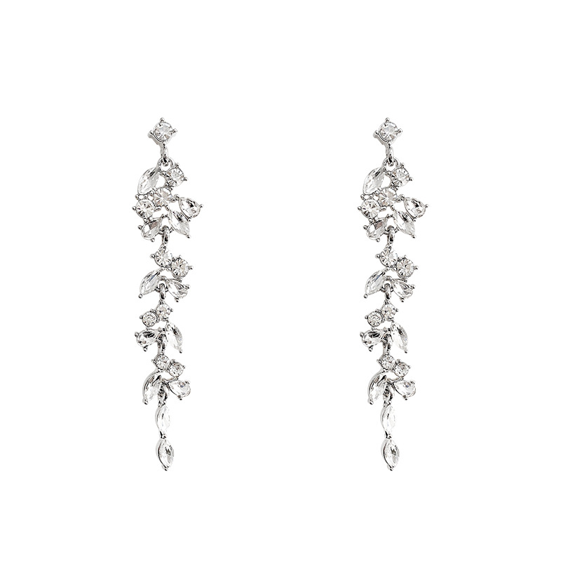European and American exaggerated diamond-encrusted long zircon tassel earrings, high-end and elegant female earrings, trendy and popular earrings wholesale Item Picture