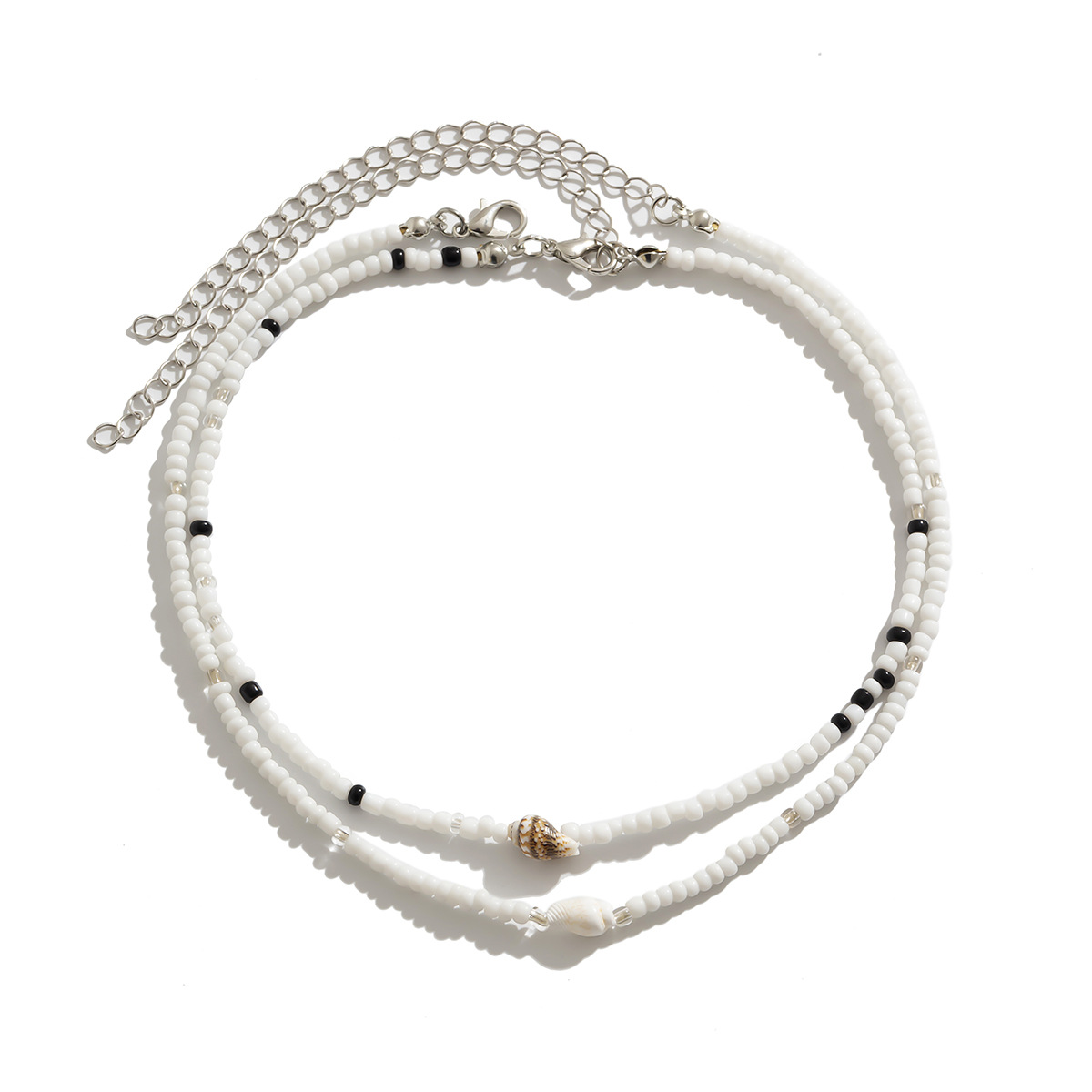 European and American cross-border jewelry, short and versatile handcrafted necklace, mixed color rice beads, simple conch multi-layer necklace Item Picture