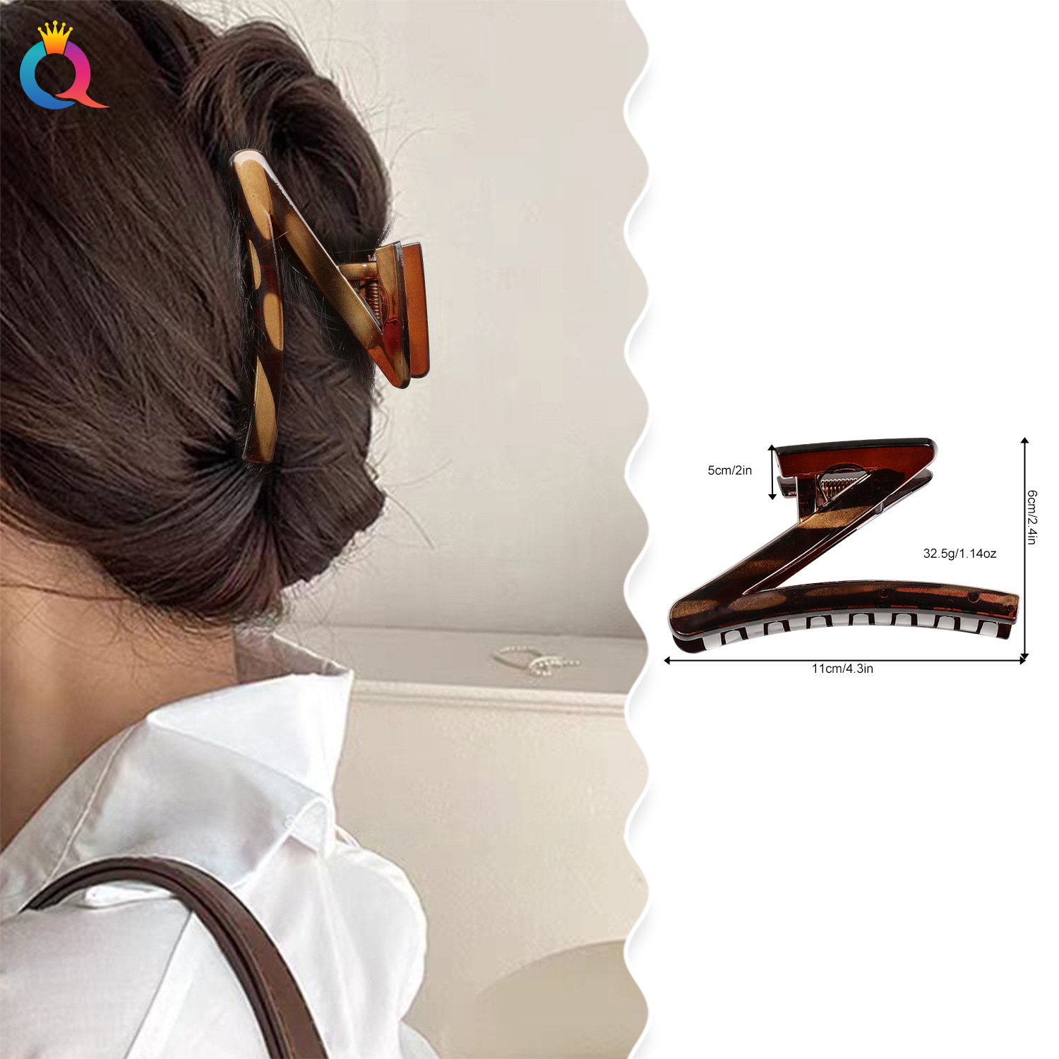 Wholesale of Qiyue's new niche Z-shaped grab clip for women with a high-end Korean style large shark clip hair accessory details Picture
