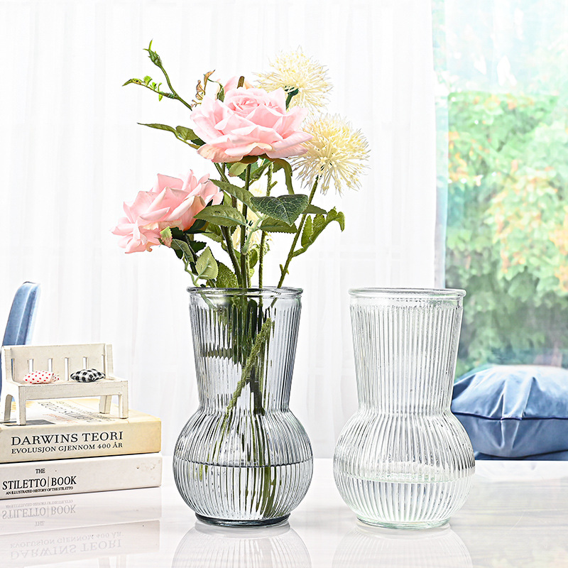 Transparent flower arrangement vase, glacier pattern Nordic ins glass vase, large-diameter hydroponic lucky bamboo lily, living room decoration Specification drawing