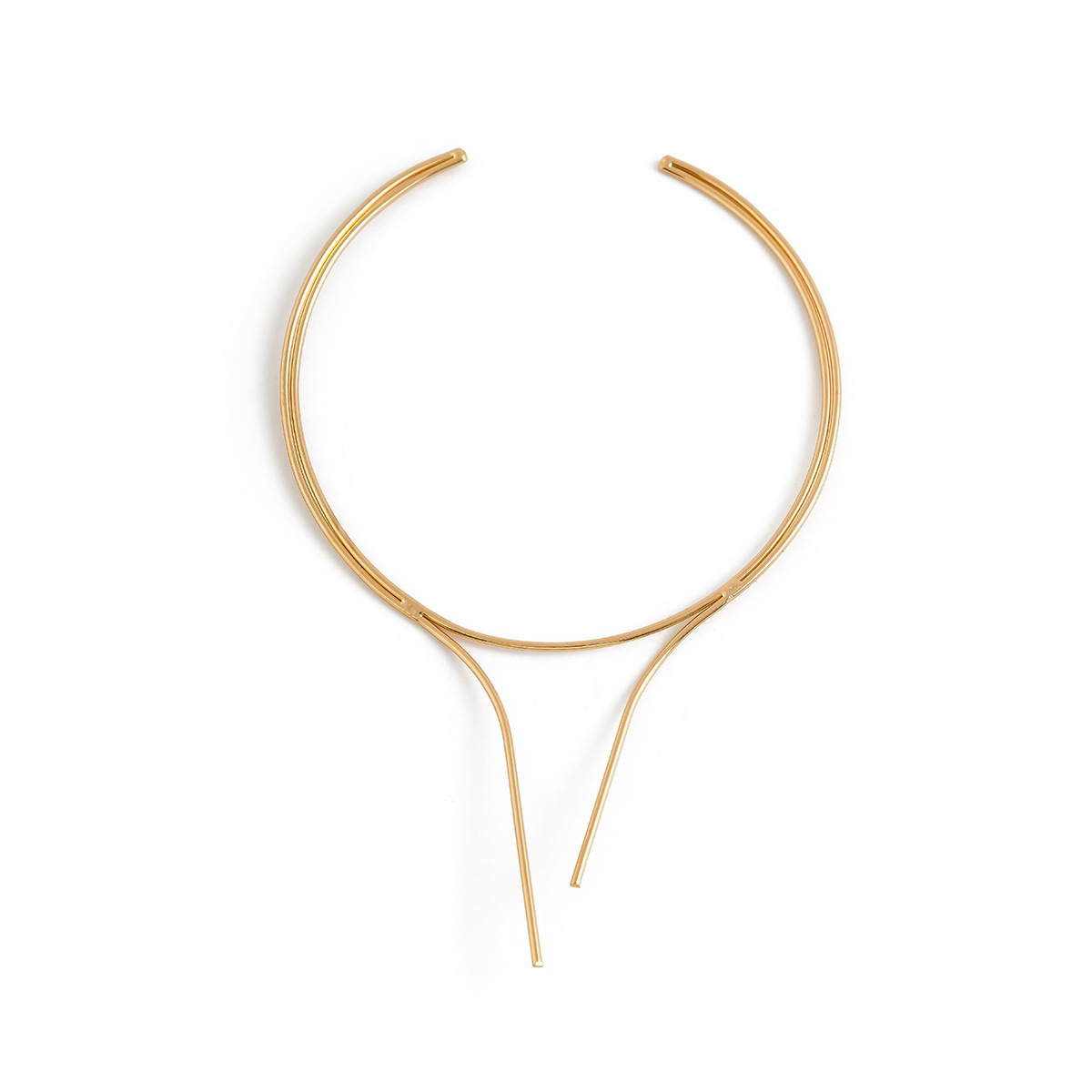European and American cross-border smooth plain ring double-layer V-shaped choker female punk style simple metal collar collarbone chain Item Picture