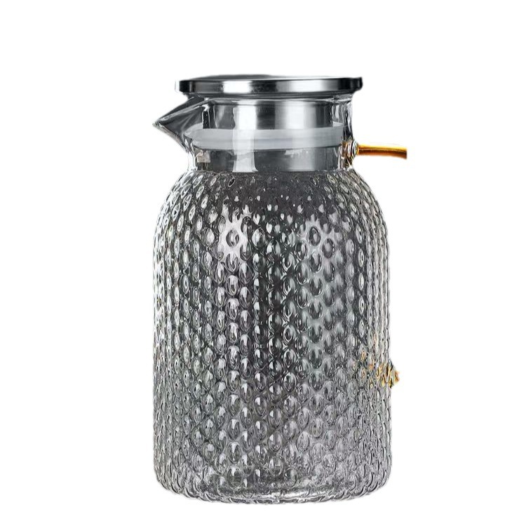 Hammer-patterned cold water bottle, large-capacity glass, rice-grain patterned cold water bottle, high borosilicate cold boiled water bottle, household juice bottle for cold brewing Item Picture