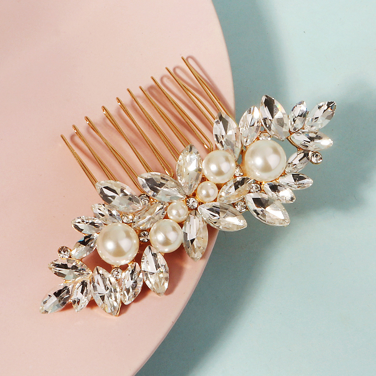 European and American cross-border bride headwear, horse eye water diamond insert comb, high-end wedding updo hair accessory, versatile pearl hair comb for women full figure