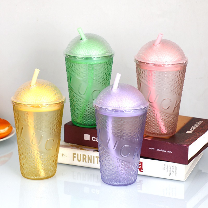 Summer InS-style simple gradient straight straw cup, portable water cup for office and home use, double-drinking cup Specification drawing