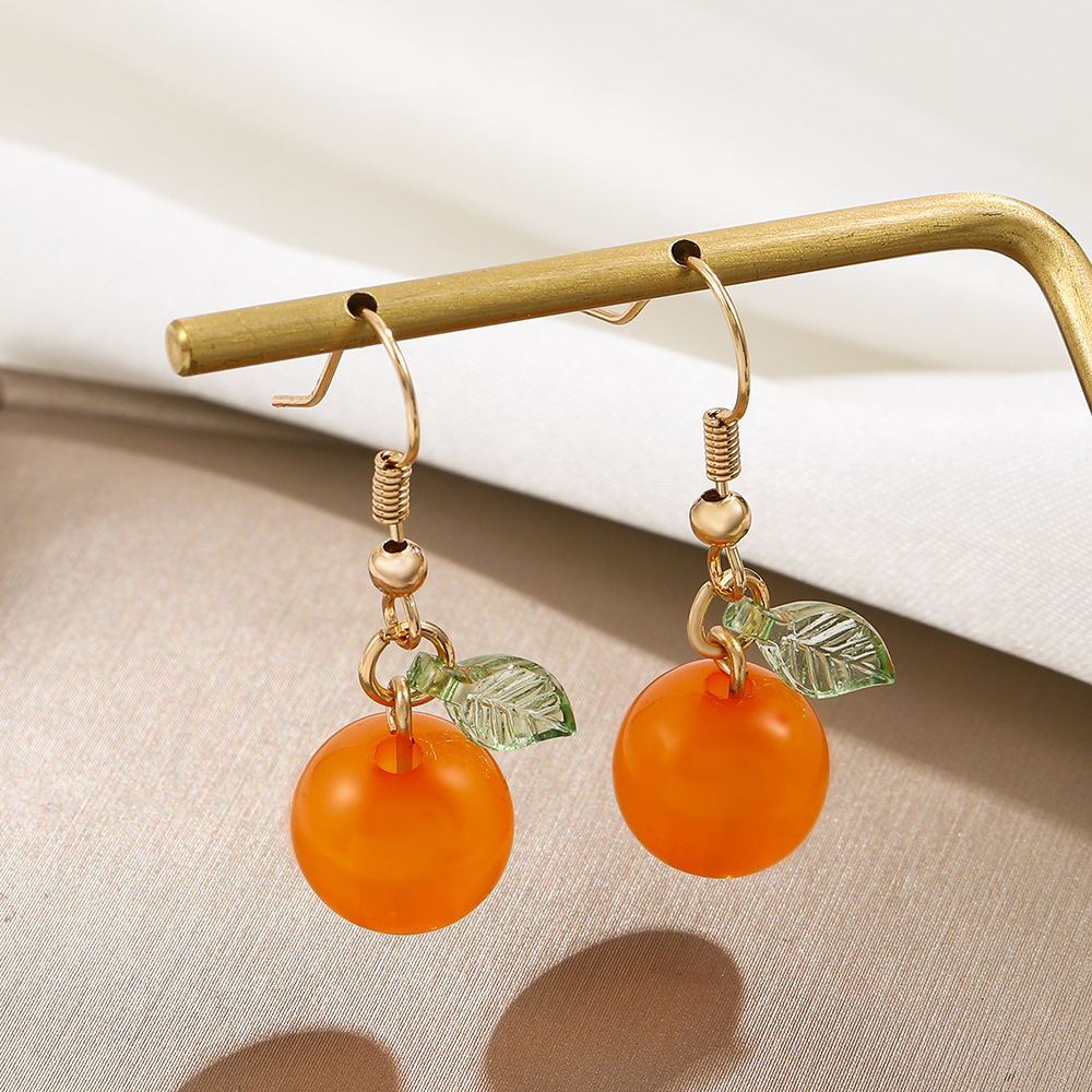 European and American Instagram creative orange fruit earrings, Japanese and Korean fashionable niche design kumquat earrings, sweet earrings for women details Picture