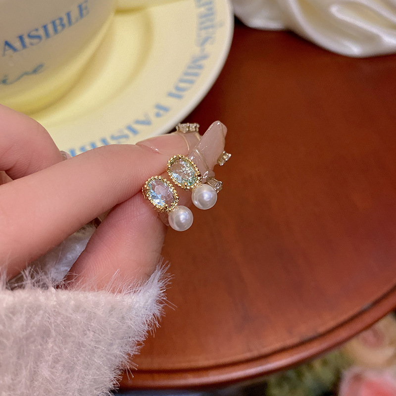 S925 silver needle simple and versatile pearl earrings for women, light luxury, niche and high-end feel, Zircon stud earrings, personalized bestsellers Specification drawing