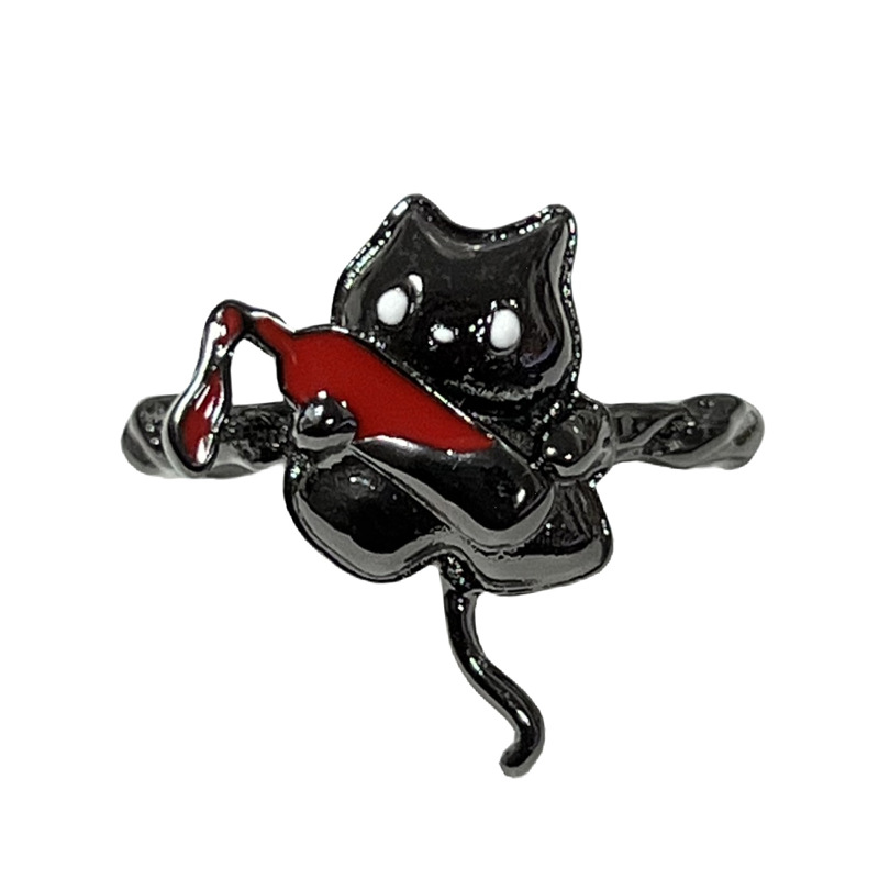 Cute student, niche design, little drunkard creative ring, female Halloween unique personality, light luxury best friend ring trend Item Picture
