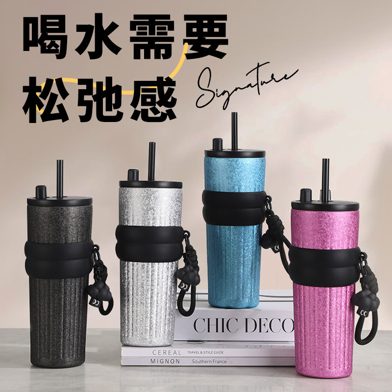 New titanium cups, high appearance level water cups, 316 stainless steel insulated cups, large-capacity cups, portable ice cups, straw cups full figure