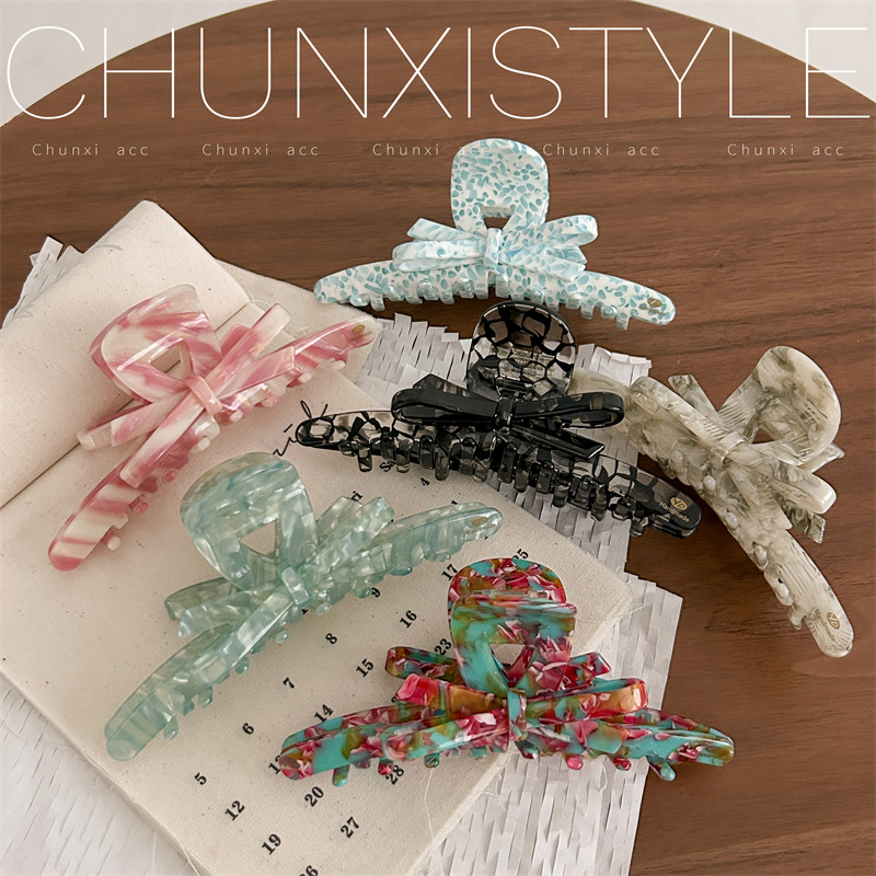 YD enamel oil painting bow shark clip, elegant and high-end, back head bun, hair grabber, acetic acid grabber clip Specification drawing