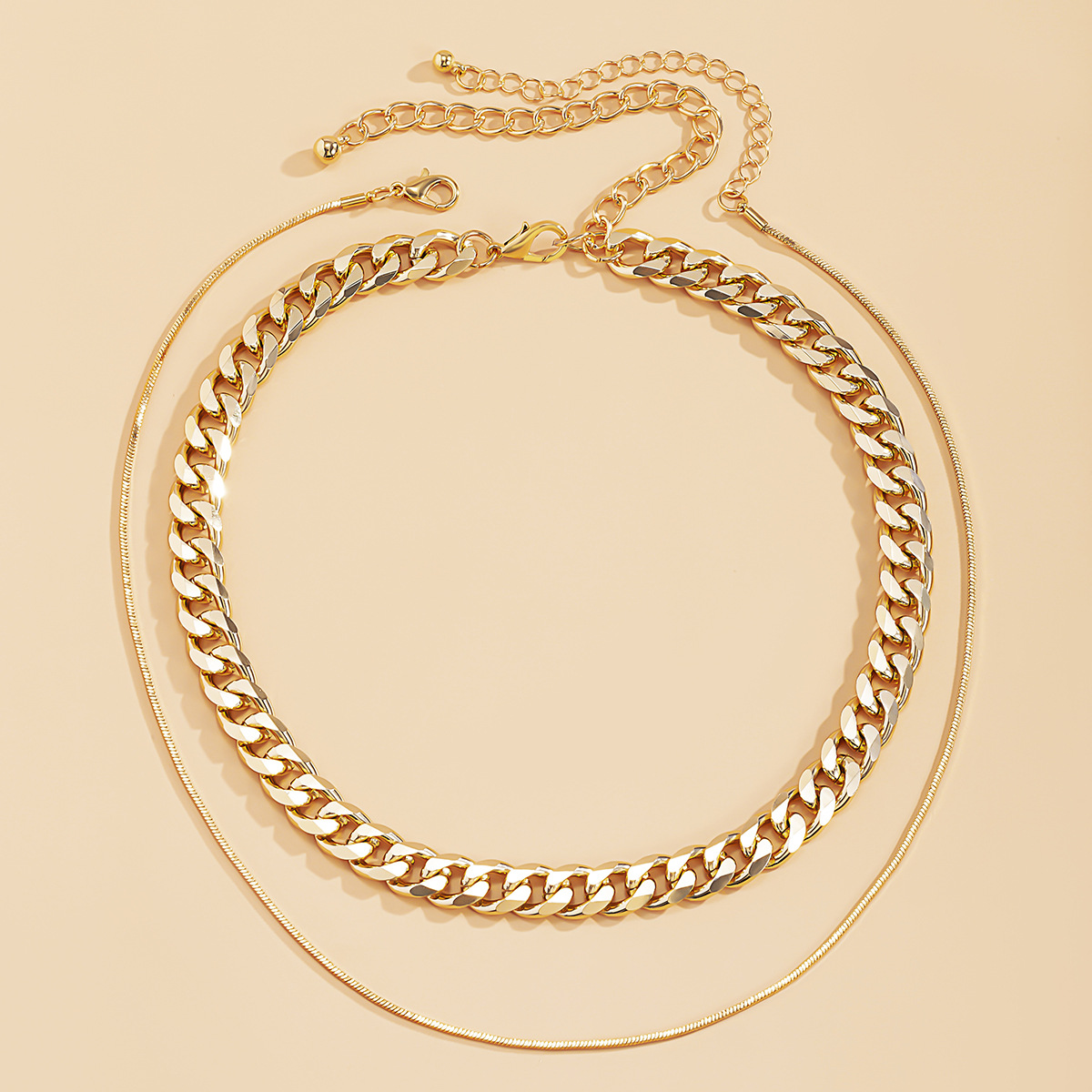 European and American cross-border jewelry, niche design geometric chain necklace, simple and individual snake bone chain double-layer necklace Application Scenario