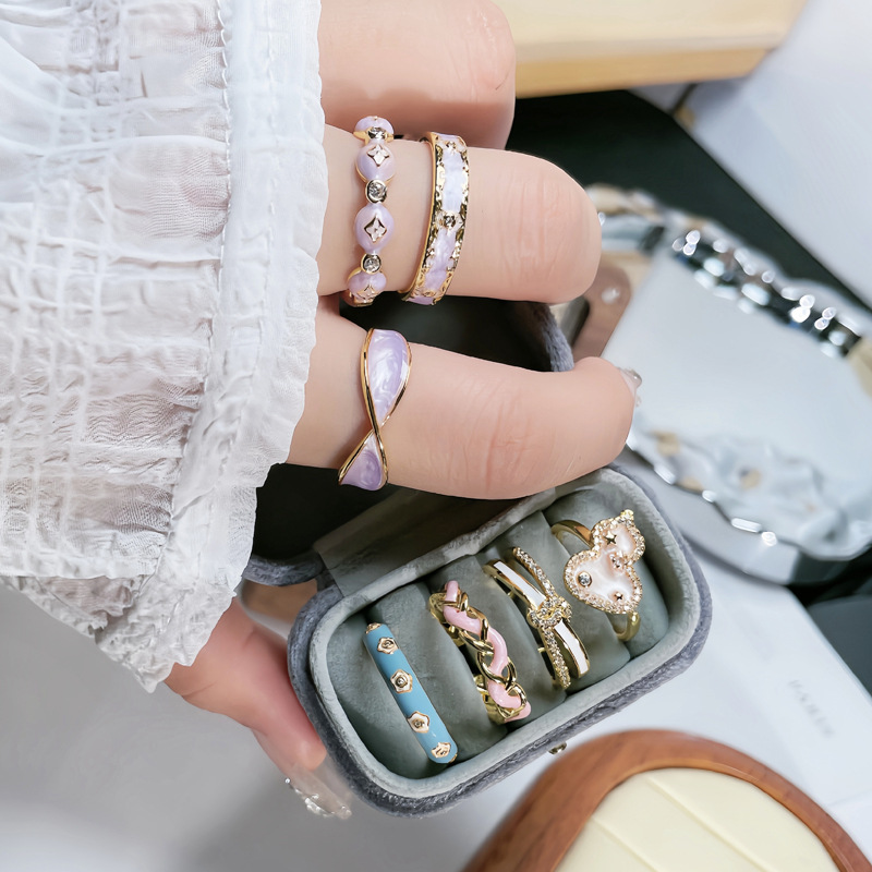Sweet and cool, light luxury enamel drop glaze gourd, elegant and fashionable open ring, women's niche design sense, exquisite retro ring Specification drawing