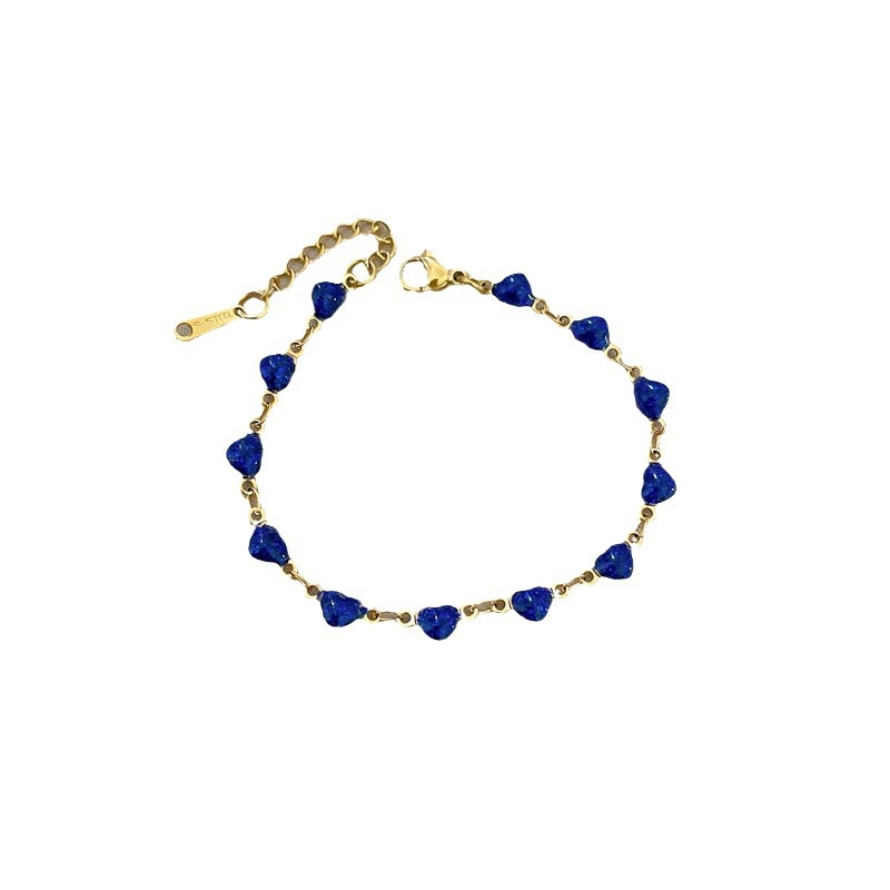 【 All-titanium Steel 】 Dongdaemun Minimalist style heart-shaped blue chain bracelet, a retro best friend of a female Internet celebrity Item Picture