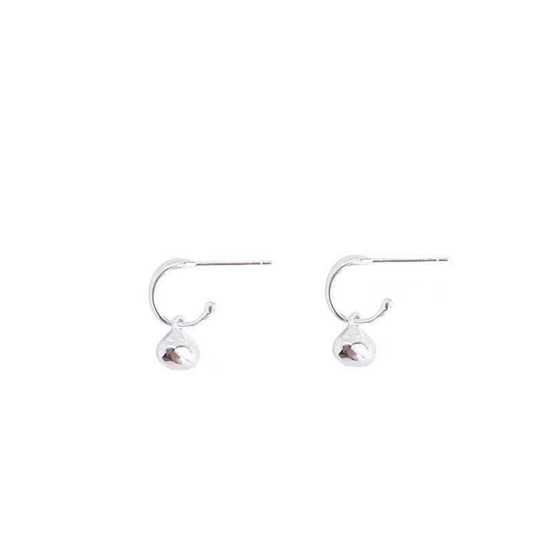Little Silver Bean ~ins style, simple and high-end, all-silver niche earrings, solid little beans, versatile stud earrings for women Item Picture