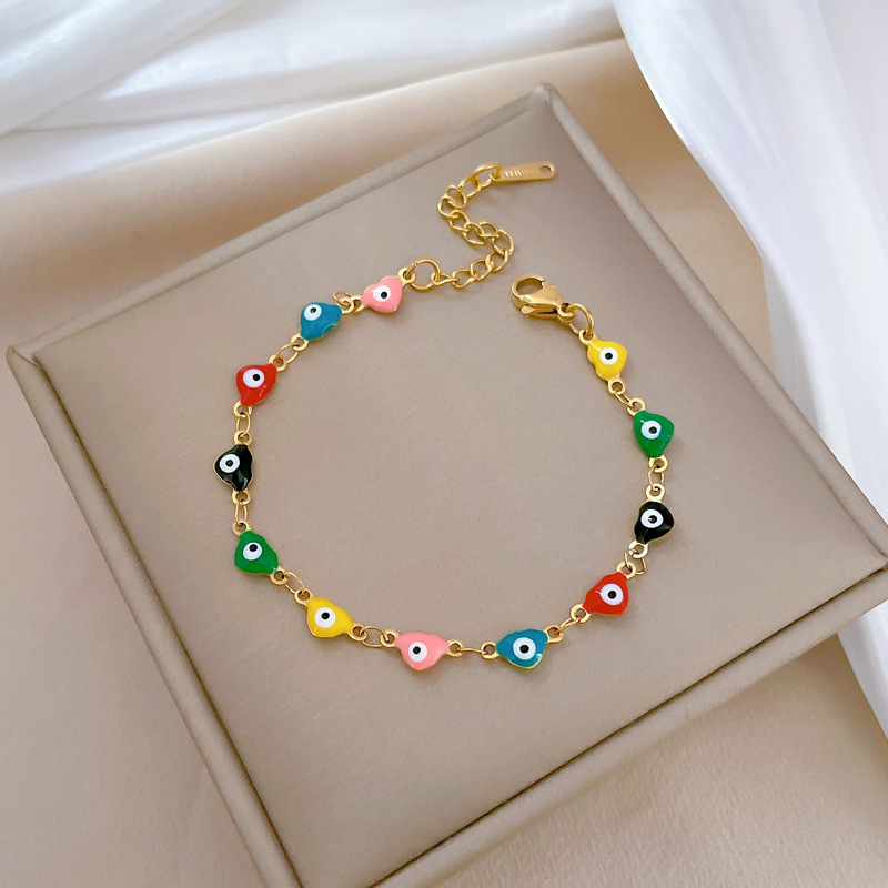 【 All-titanium Steel 】 Dongdaemun Minimalist style colorful eye chain bracelet Female Internet celebrity retro best friend details Picture