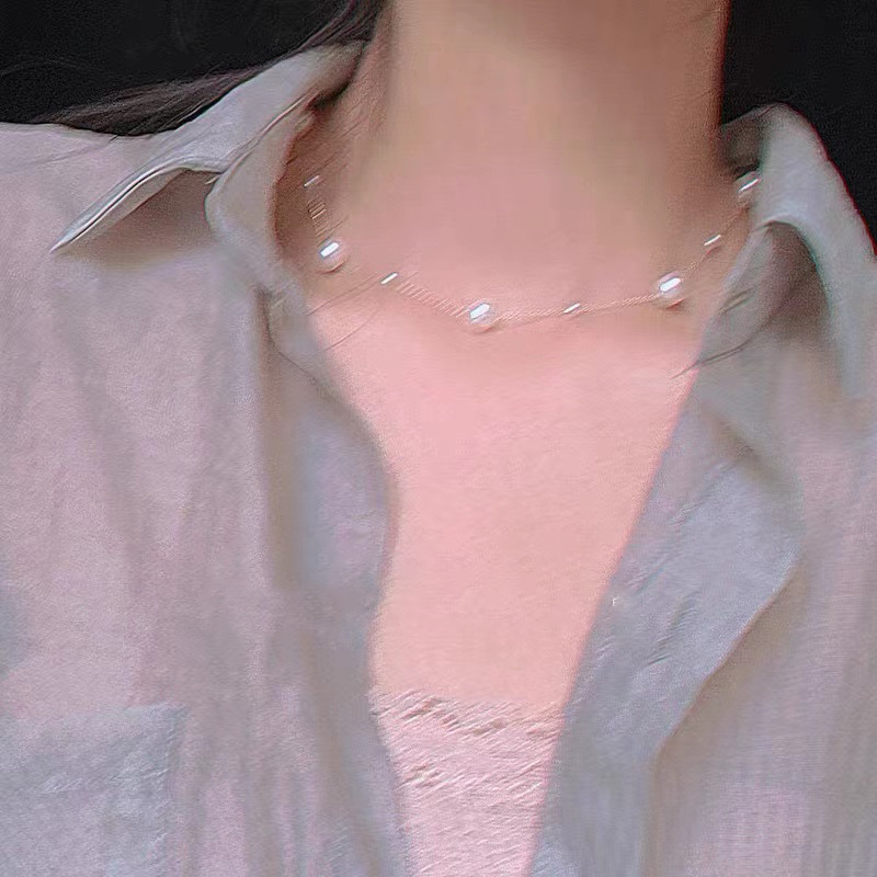 "Starry Sky pearl beaded necklace, gentle Y-shaped fairy sweater chain, long style, niche hoodie chain wholesale. details Picture
