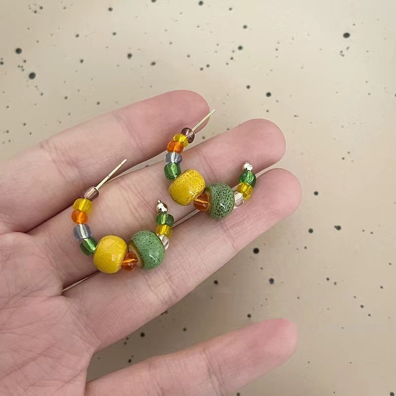 2025 New Chinese-style anti-natural stone beaded earrings, women's summer light luxury high-end earrings, versatile and elegant stud earrings Specification drawing