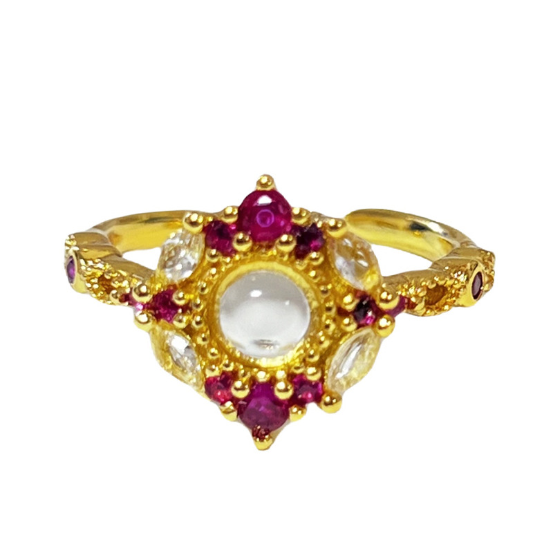 French style, high-end, pearl-inlaid, sweet and cool open ring, geometric, exquisite and fashionable student ring for women Item Picture