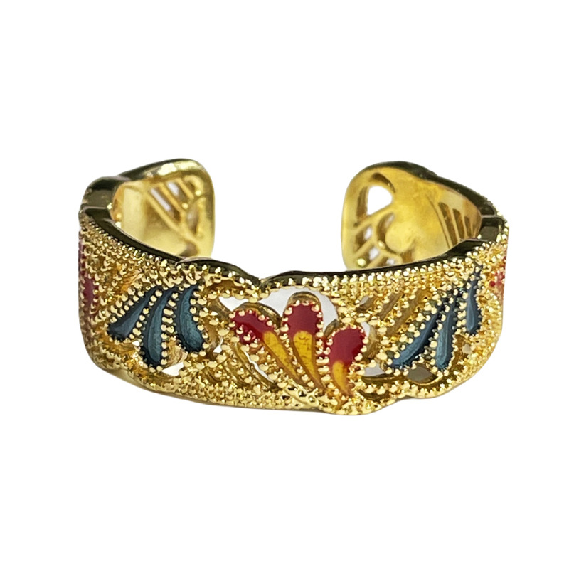 A light luxury court-style drip glaze, ancient brushed, simple open ring, elegant and versatile, fashionable and personalized ring for women Item Picture